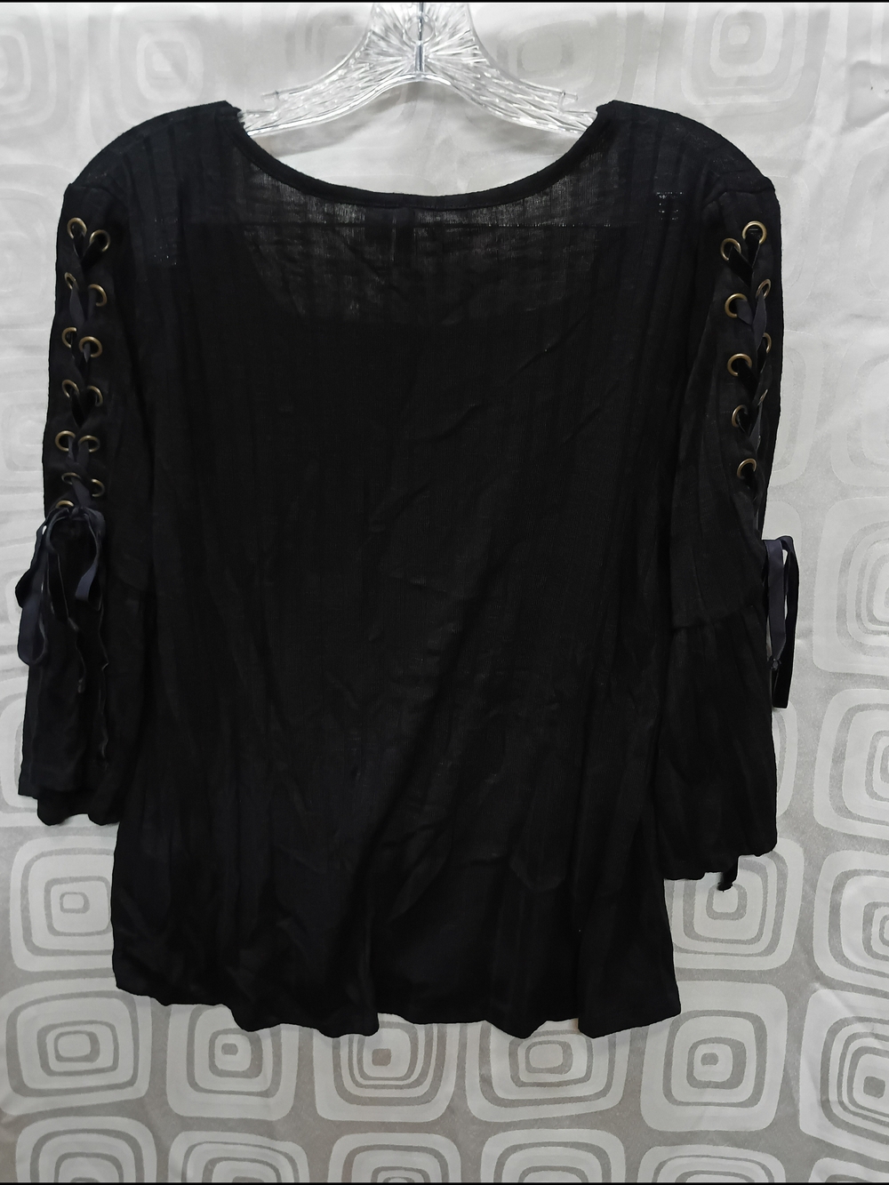 Women's Black Lace-Up Sleeve Tunic Top